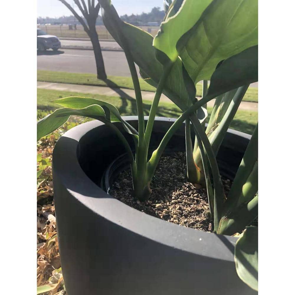 21.7" Tall Round Charcoal Concrete and Fiberglass Planter