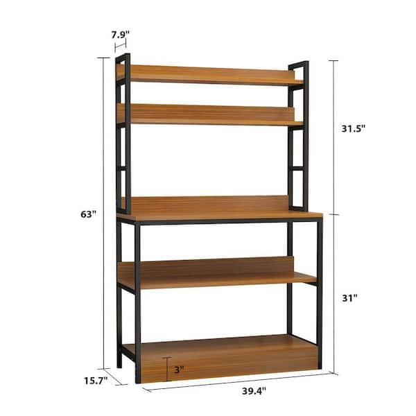 FUFU&GAGA 15.7 in. D White Wood 5-Tiers Standing Baker's Racks with Storage Shelves Metal Frame Kitchen Organizer Rack