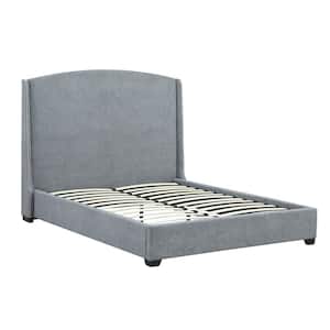 Monterey Gray Wooden Frame Upholstered Queen Platform Bed with Nail Head Trim