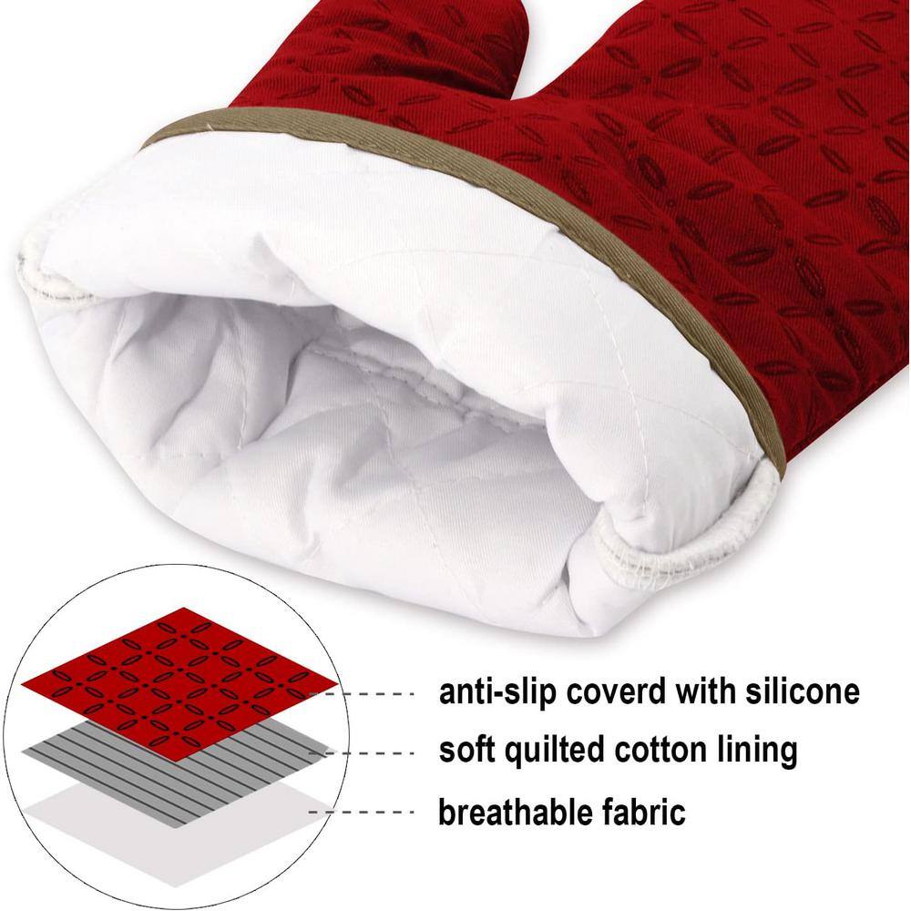 Red Heat-Resistant Silicone Oven Mitts and Pot Holders Set
