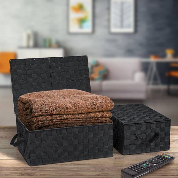 Sorbus Storage Baskets with Lid, Black 17 in. W x 7 in. H Plastic