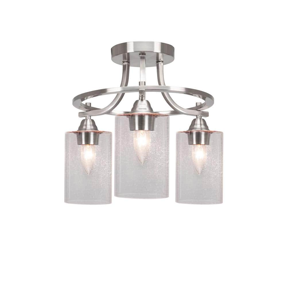 Madison 14.25 in. 3-Light Brushed Nickel Semi-Flush Mount with Clear Bubble