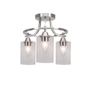 Madison 14.25 in. 3-Light Brushed Nickel Semi-Flush Mount with Clear Bubble Glass Shade