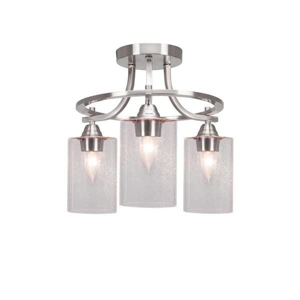 Unbranded Madison 14.25 in. 3-Light Brushed Nickel Semi-Flush Mount with Clear Bubble Glass Shade