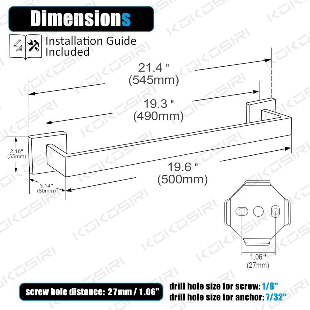 20-Inch Polished Chrome Stainless Steel Wall Mounted Towel Bar