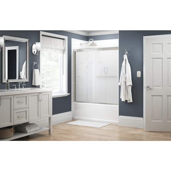 Simplicity 60 in. x 58-1/8 in. Semi-Frameless Traditional Sliding Bathtub Door in Nickel with Tranquility Glass