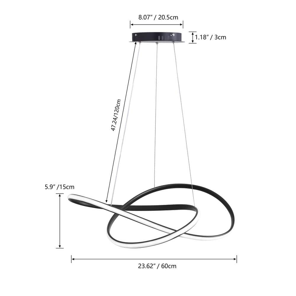 Light Modern Geometric Black Integrated LED Chandelier Creative Design Ceiling Hanging Light (NO TEST)
