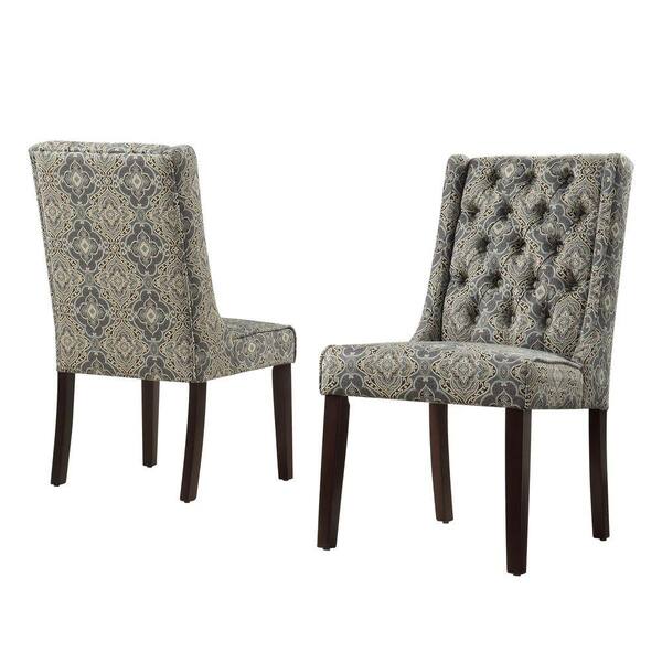 HomeSullivan Arlington Tufted Fabric Dining Chair in Blue Brocade (Set of 2)