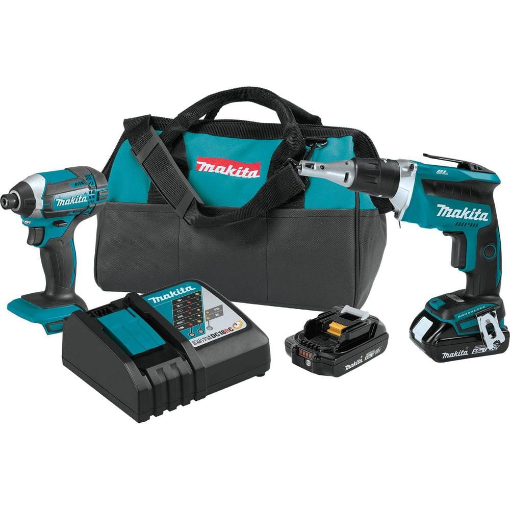Makita 18V 2.0Ah LXT Lithium-Ion Compact Cordless Combo Kit (2-Piece)  (Impact Driver/ Brushless Drywall Screwdriver) XT262R The Home Depot