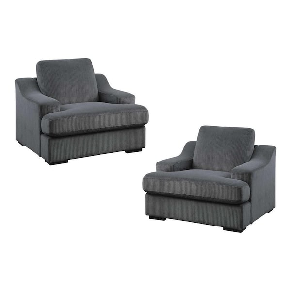 EVERGLADE HOME Cadence 42.5 in. W Recessed Arm Microfiber Fabric Straight Rectangle Chair in Dark Gray (Set of 2)