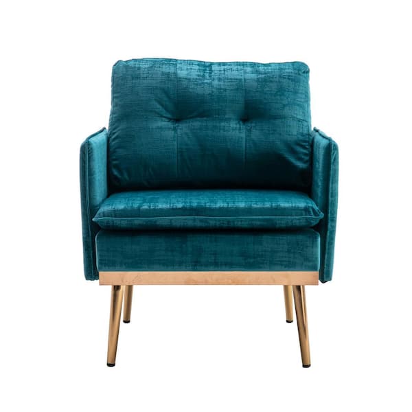 Spaco Teal Velvet Tufted Elegantly Chaise Tufted Cushions Accent Arm Chair with Polished Legs (Set of 1)