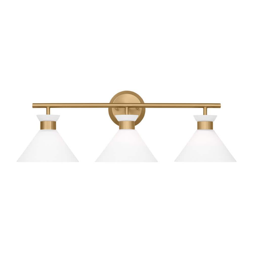 Satin Brass 3-Light Vanity with Etched Glass Shades
