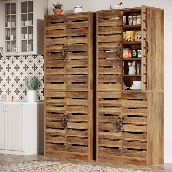 BYBLIGHT Keenyah Brown Kitchen Pantry Cabinet with Shutter Doors and 9-Tier Shelves, Storage Cabinet for Kitchen, Dining Room