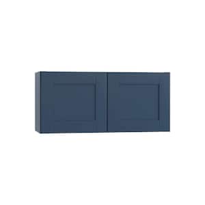 Arlington Vessel Blue Plywood Shaker Stock Assembled Wall Bridge Kitchen Cabinet Soft Close 24 in W x 12 in D x 12 in H