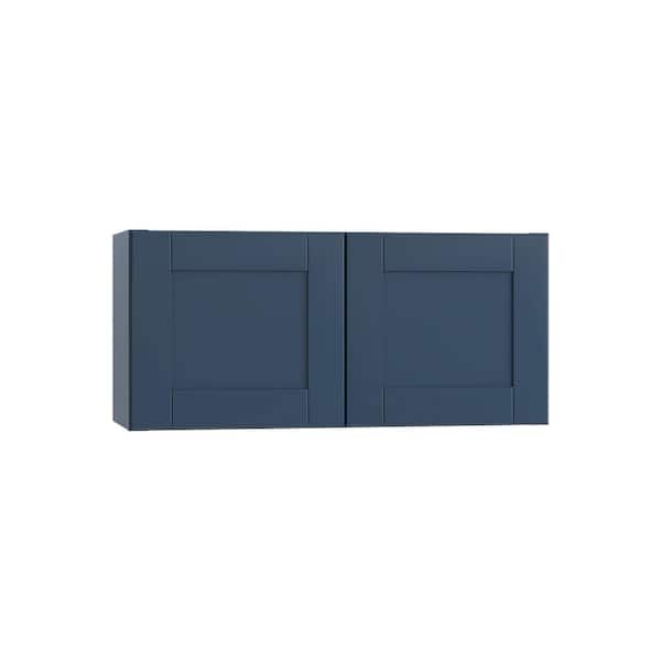 Contractor Express Cabinets Arlington Vessel Blue Plywood Shaker Stock Assembled Wall Bridge Kitchen Cabinet Soft Close 30 in W x 12 in D x 15 in H