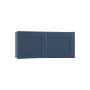 Arlington Vessel Blue Plywood Shaker Stock Assembled Wall Bridge Kitchen Cabinet Soft Close 33 in W x 12 in D x 15 in H