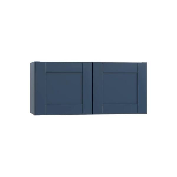 Contractor Express Cabinets Arlington Vessel Blue Plywood Shaker Stock Assembled Wall Kitchen Cabinet Soft Close Left 12 in W x 12 in D x 36 in H