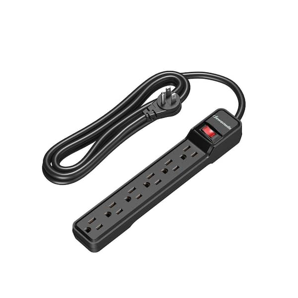  10 ft. 6-Outlet Surge Protector Power Strip, 500 Joules, Black