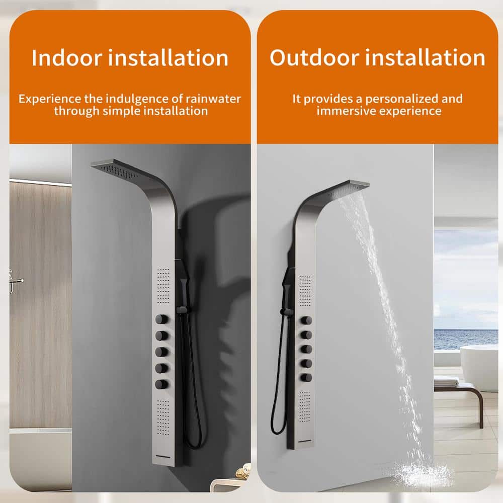 Black and Nickel Modern Dual Head Shower Panel System with Massage Jets