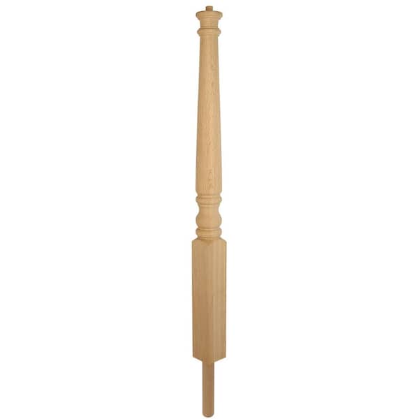 EVERMARK Stair Parts 4063 43 in. x 3 in. Unfinished Red Oak Pin Top Volute with Square Bottom Newel Post for Stair Remodel