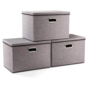 35 qt. Fabric Collapsible Storage Bin with Lid in Gray (3-Pack)