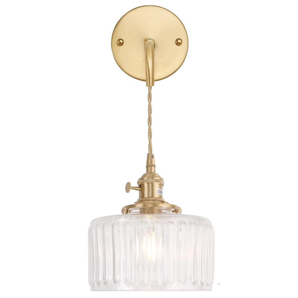 Retro 4.72 in. 1 Light Gold Vintage Smart Home Wall Sconce with Stripe Clea