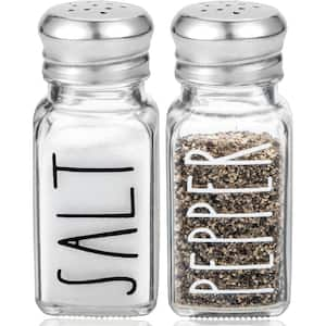 2-Piece Glass Salt Pepper Shakers with Stainless Steel Lids in Clear