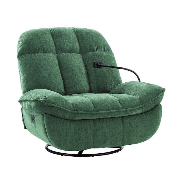 JAYDEN CREATION Pilar Modern Rock and Swivel Manual Recliner with Convenient Phone Holder and Supportive Backrest-Green