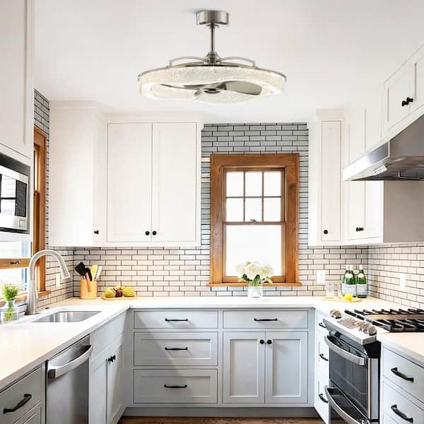 32.7 in. Brushed Nickel Downrod Mount LED Ceiling Fan with Light Kit and Remote Control