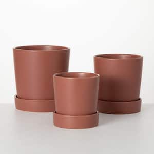 8 in., 7.25 in. & 6 in. Rust Indoor/Outdoor Planter With Saucer Set of 3, Ceramic