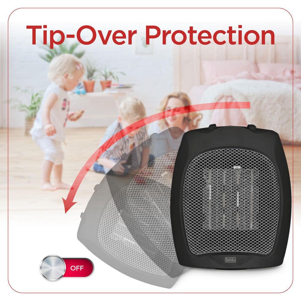 Black Ceramic Electric Portable Space Heater with Thermostat