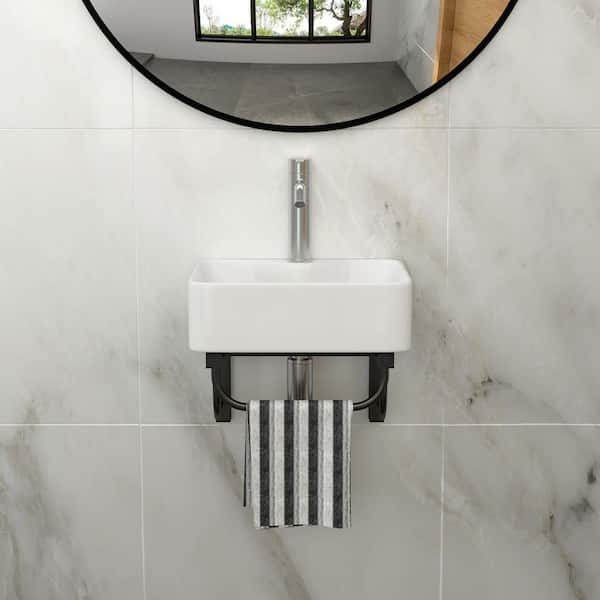 5 in. Wall-Mounted Rectangular Bathroom Ceramic Sink in White