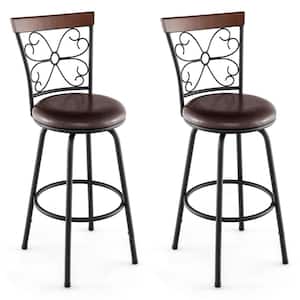 24/30 in. Black and Brown Adjustable Swivel Barstools Metal Dining Chairs (Set of 2)