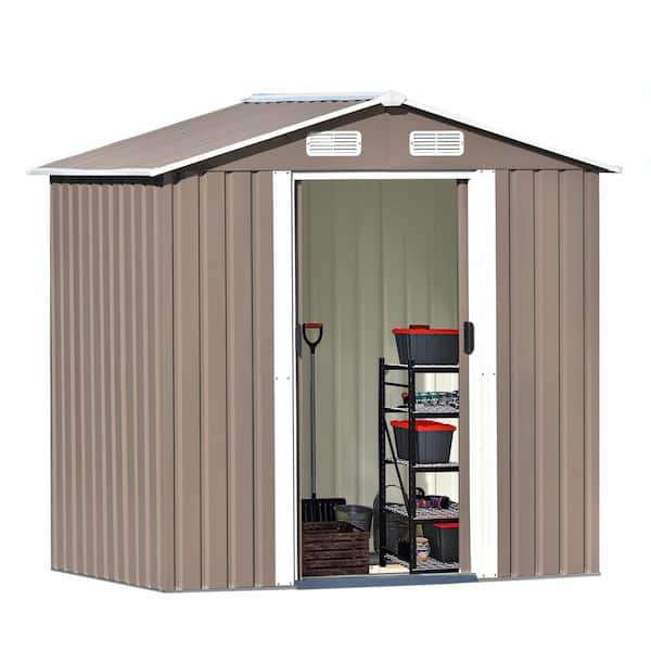 Miscool 6 ft. W x 4 ft. D Metal Shed with Double Door Tool Storage Building for Garden Backyard Brown (23.4 sq. ft.)