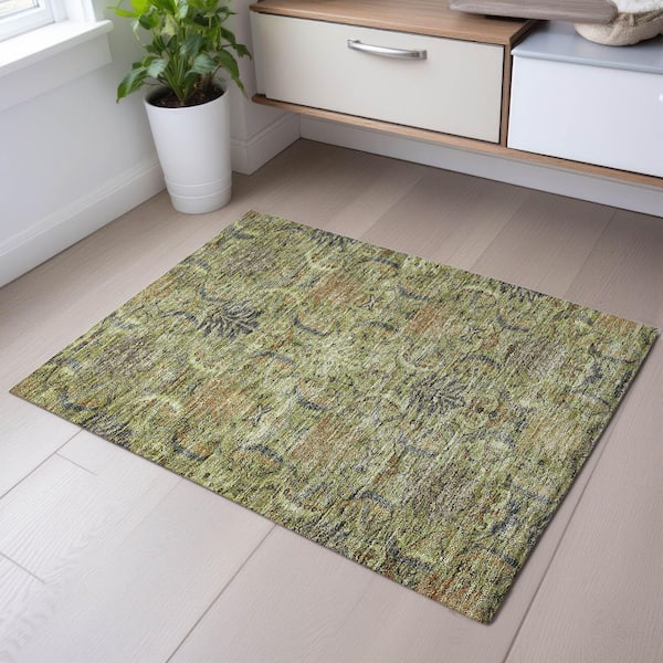 Mayfield Premium Machine Washable Abstract AMF1082 Aloe 2 ft. x 3 ft. Area Rug