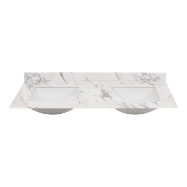 61 in. W x 22 in. D x 0.75 in. H Engineered Marble Vanity Top in Calacatta White with White Basin 61 in. W x 22 in. D x 0.75 in. H Engineered Marble Vanity Top in Calacatta White with White Basin
