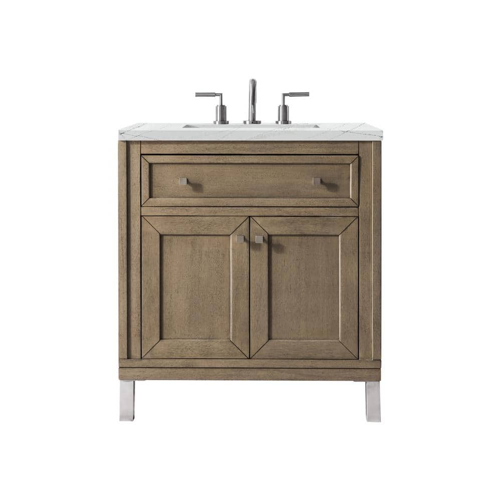 James Martin Vanities Chicago 30.0 in. W x 23.5 in. D x 34 in. H Single Bath Vanity in Whitewashed Walnut with Ethereal Noctis Quartz Top -  305-V30-WWW-3ENC