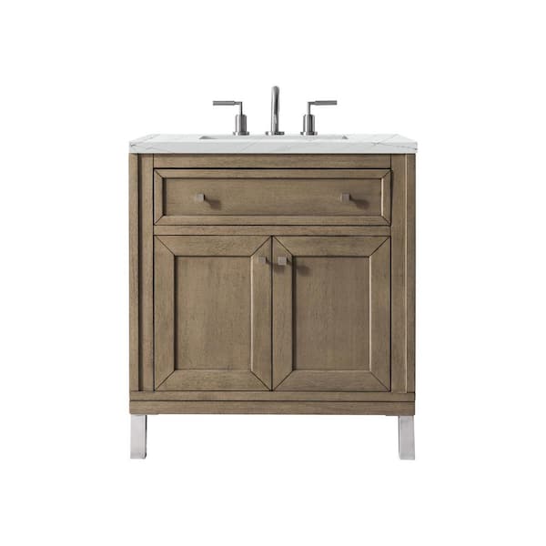 James Martin Vanities Chicago 30.0 in. W x 23.5 in. D x 34 in. H Single Bath Vanity in Whitewashed Walnut with Ethereal Noctis Quartz Top