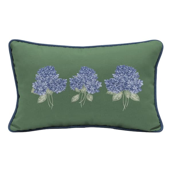 20 in. x 12 in.  Outdoor Patio Lumbar Pillow in Endive Hydrangea