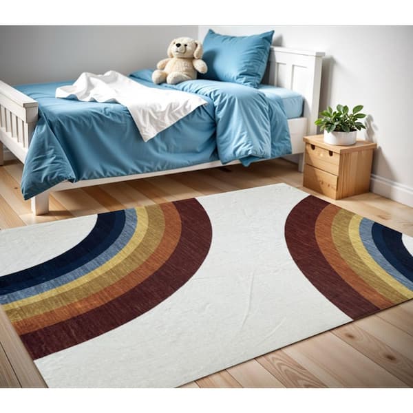 4 ft. x 6 ft. Red Orange And Blue Juvenile Rainbows Youthful Area Rug