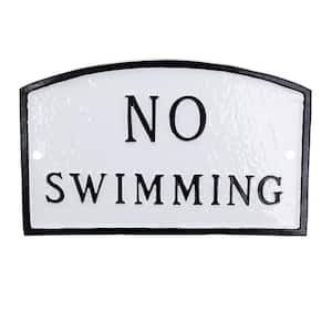 10 in. x 15 in. Standard Arch No Swimming Statement Plaque Sign - White/Black