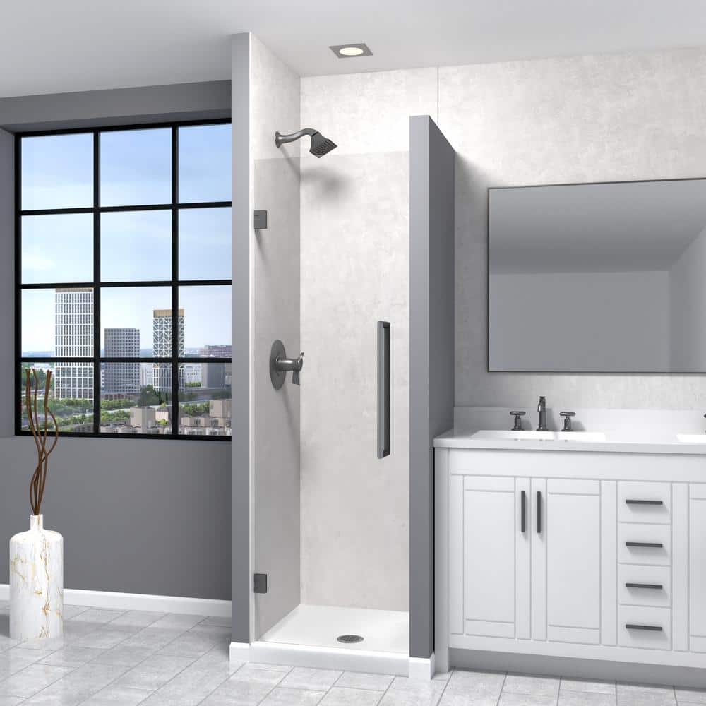 Elizabeth 24.375 in. W x 76 in. H Hinged Frameless Shower Door in Matte Black with Clear Glass price history on PriceWatchPro