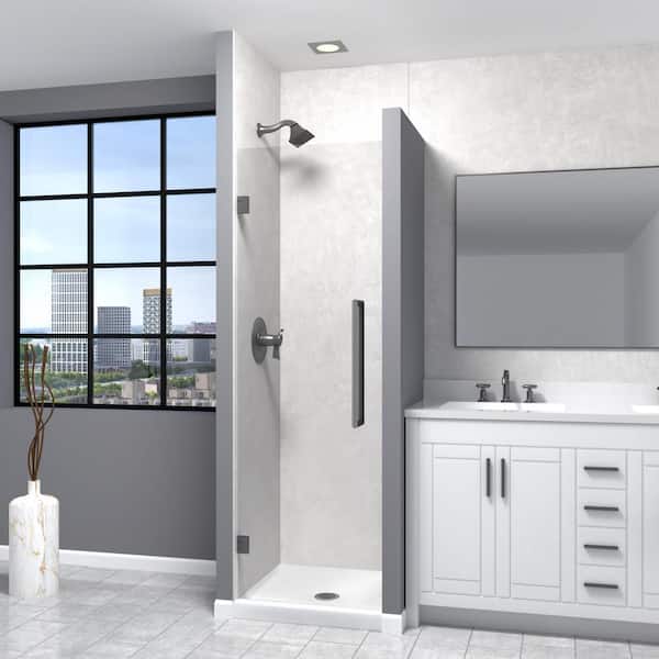 Transolid Elizabeth 26.375 in. W x 76 in. H Hinged Frameless Shower Door in Matte Black with Clear Glass