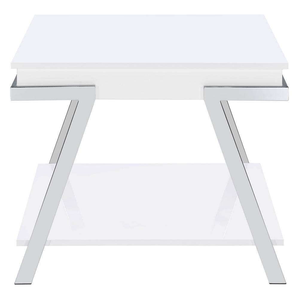 Modern White High Gloss and Chrome Rectangular End Table