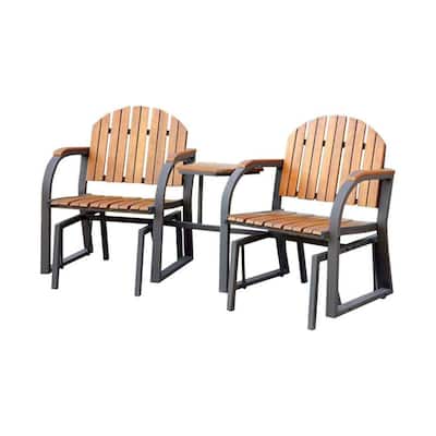 Contemporary Dark Gray and Oak Wooden Outdoor Rocking Chair Set