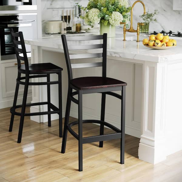 Flash Furniture 29 in. Black and Walnut Metal Bar Stool