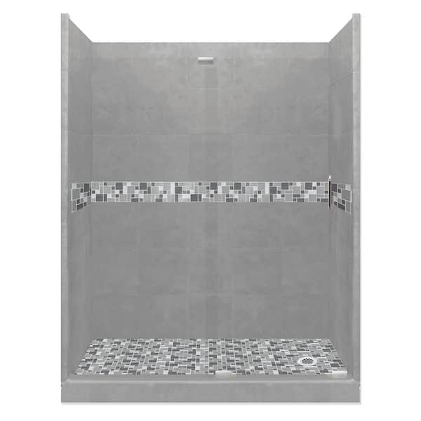 American Bath Factory Newport Grand Slider 36 in. x 60 in. x 80 in. Right Drain Alcove Shower Kit in Wet Cement and Chrome Hardware