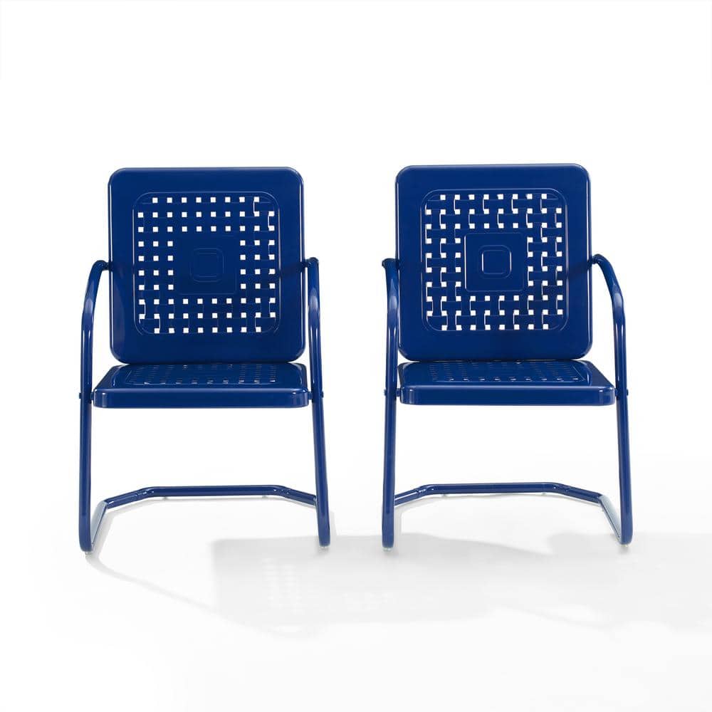 Vintage Navy Retro Metal Outdoor Chair Set with Basket Weave Design