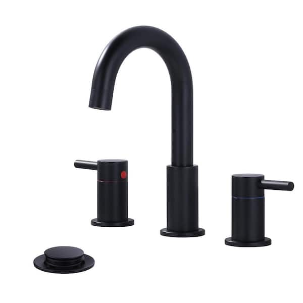 Curva 8 in. Widespread Double Handle Bathroom Faucet with Drain Kit Included in Matte Black