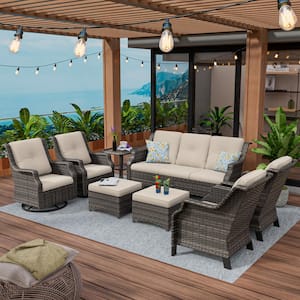 Outdoor Patio Furniture Set 8-Piece Rattan Wicker Patio Conversation Seating with Beige Cushion